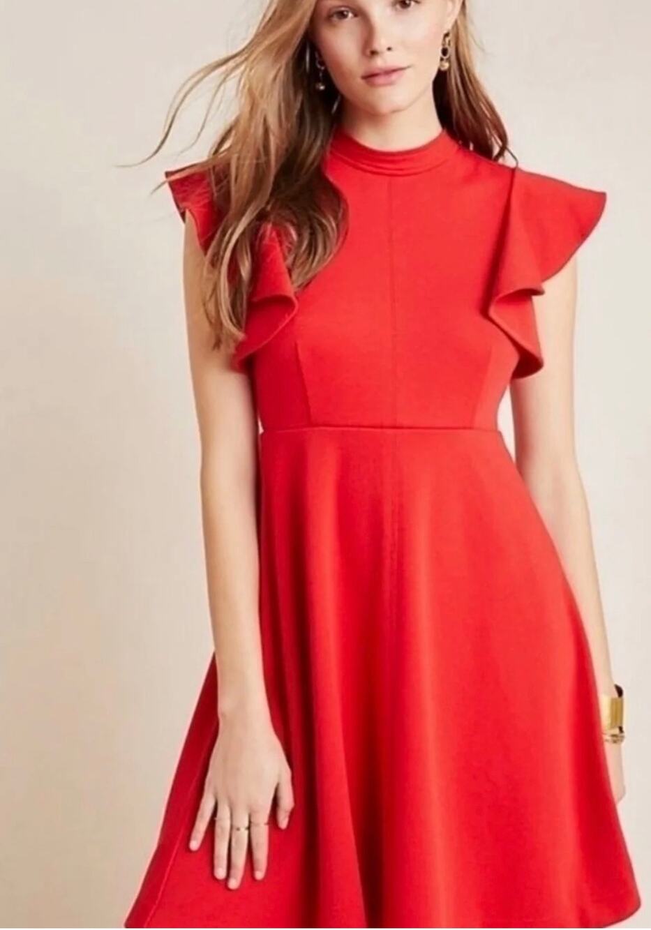 Anthropologie Maeve Deena Fit & Flare Mini Dress Red Size Large